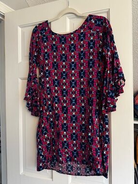 All For Color Navy and Pink Floral Print Dress